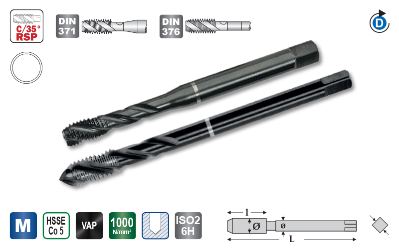 VOLKEL: 352… Tarozi de masina (universali) HSS-E-VAP, banda alba, filet metric, DIN 371/376 detaliu 2
