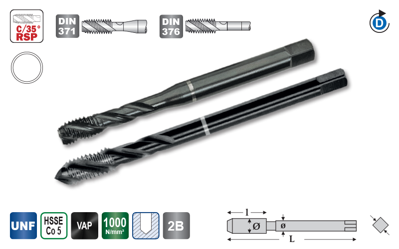 Tarozi universali HSS-E-VAP, banda alba, filet UNF, DIN 371/376 detaliu 2