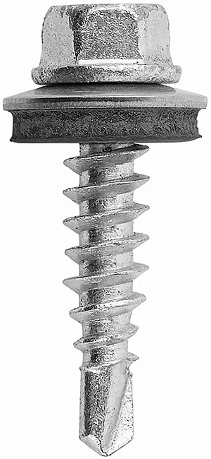 PT01 - BIMETAL (A2 stainless steel + carbon steel hardened) hexagonal flat washer head self drilling screw with reduced point, assembled with A2 Stainless steel / EPDM bonded washe
