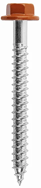 KX04 - Hexagonal flanged washer head chipboard screw with brick red painted head, hardened, zinc plated