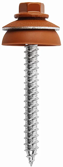 KXC04 - Hexagonal flanged washer head chipboard screw with brick red painted head, hardened, zinc plated