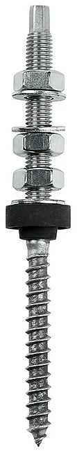 FIXINGS-ON-WOOD-001 - Hex shank dual thread (machine + wood) screw for solar systems fixing, assembled with 3 hex nuts and Washers, in A2
stainless steel (AISI 304), and EPDM gaske