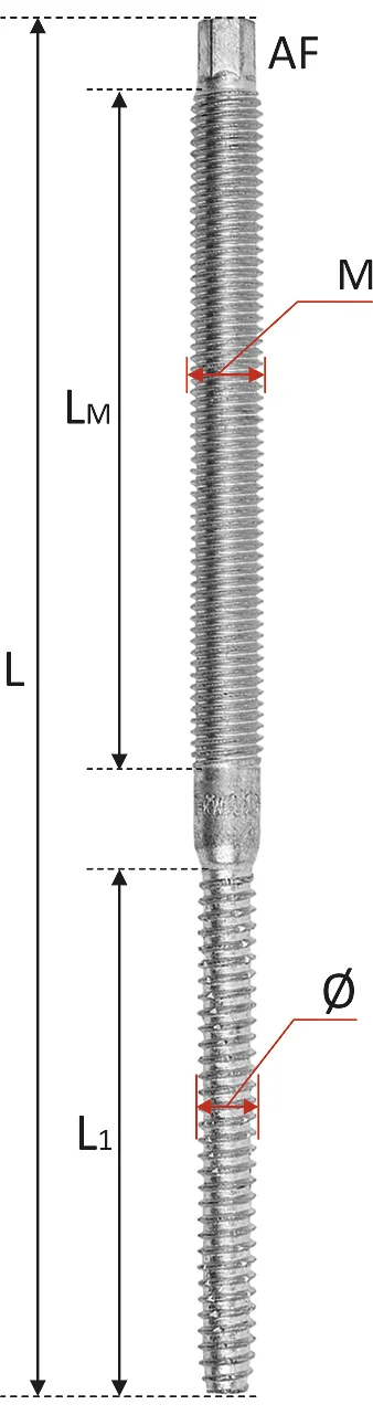 RWA52 - Hex shank dual thread (machine + self tapping) screw, in A2-70 stainless steel (AISI 304) detaliu 4