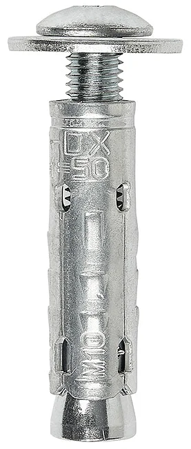 DX07 - Wrapped sheet metal anchor with cone engaged with special round head screw (tamperproof with impression cover), class 8.8 and special washer, galvanised steel