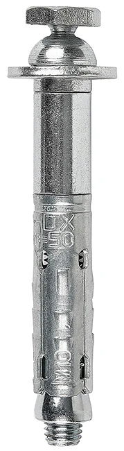 DX04 - Zinc plated sleeve anchor with nut, with stud and hemispheric shank hexagonal head blind security nut (breaking torque to cut the hexagon Nm > 13)