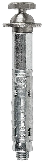 DX05 - Zinc plated sleeve anchor with nut, with stud and A2 (AISI 304) stainless steel hemispheric shank hexagonal head blind security nut (breaking torque to cut the hexagon Nm &g