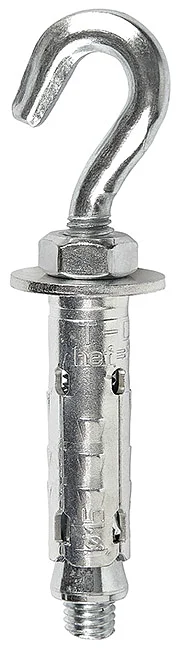 DX03 - Sleeve anchor with nut, with hook screw, hex nut and large washer, zinc plated